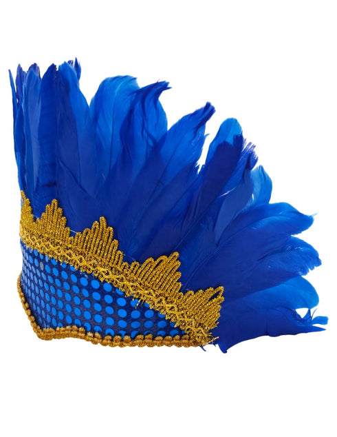 BookMyCostume Carnival Feather Headpiece –  Blue Feather and Sequin Crown, Costume Accessory for Kids and Adults, Party, Festival, Dance Accessory